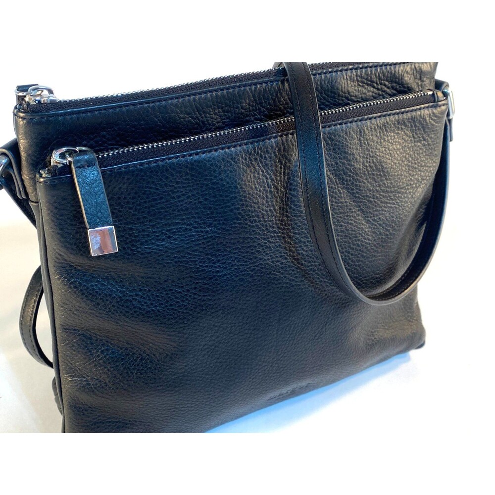 Margot New York Black Pebbled Leather Two-section Zipper Crossbody